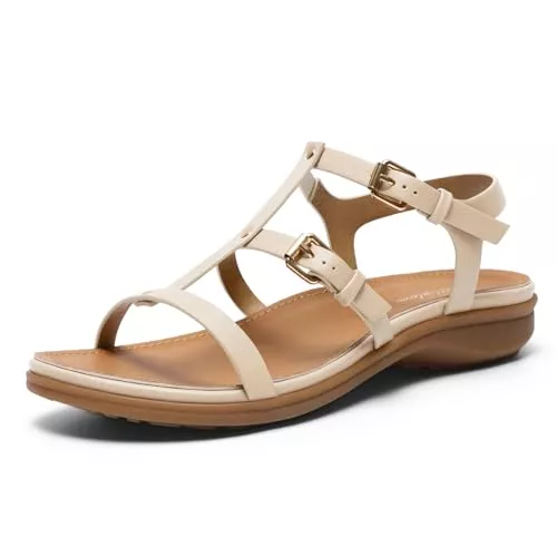Littleplum Sandalen & Slides Littleplum Damen Flache Sandalen Sommer Römische Sandale Verstellbare Riemen Bequeme Wandersandalen