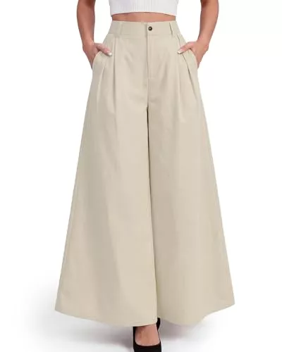 Bsubseach Röcke Bsubseach Damen Hose mit Weitem Bein Hohe Taille Arbeitshose Sommer Business Freizeithose mit Taschen