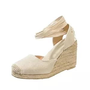 Generisch Sandalen & Slides Espadrilles Für Damen Plateau - Bequem Elegant Pantoletten rutschfeste Stoff Sommerschuhe Boho Sommer Keilsandaletten Atmungsaktiv Lässig Espandrillos Sandals