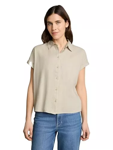 TOM TAILOR Kurzarmblusen TOM TAILOR Damen Kurzarmbluse mit Leinen