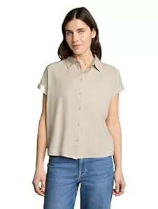 TOM TAILOR Kurzarmblusen TOM TAILOR Damen Kurzarmbluse mit Leinen