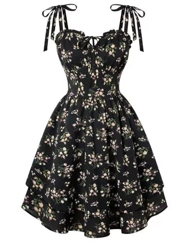 SCARLET DARKNESS Freizeit SCARLET DARKNESS Women Floral Dress Teens Summer Adjustable Tie-Shoulder Corset Sundress Tiered Hem Mini Dresses
