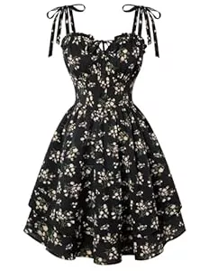 SCARLET DARKNESS Freizeit SCARLET DARKNESS Women Floral Dress Teens Summer Adjustable Tie-Shoulder Corset Sundress Tiered Hem Mini Dresses