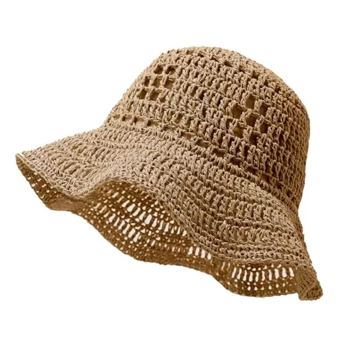 YAMEE Hüte & Mützen YAMEE Strandhut Damen Stroh,Sonnenhut Damen Strohhut Leicht Faltbar,Sommer-Bucket-Hut für Urlaub,Garten,Outdoor