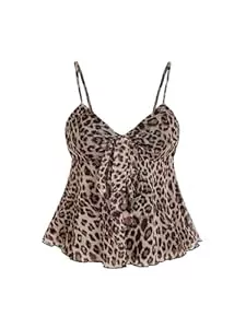 GORGLITTER Tops GORGLITTER Damen Cami Top Y2K Leoparden Oberteil Ärmellos Trägertop mit Knoten Camisole mit Rüschensaum Sommer Spaghetti Tanktop