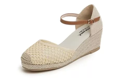 Feversole Sandalen & Slides Feversole Slingback Sandalen Damen Espadrilles Plateau Wedges Sandaletten mit Geschlossene Keilabsatz Sommerschuhe Sommer Pumps Frauen Schuhe