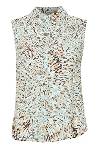 ICHI Ärmellose Blusen ICHI IHVERA TO5 Damen Kurze Bluse Blusenhemd ohne Ärmel mit Hemdkragen Gemustert Regular Fit