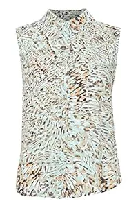 ICHI Ärmellose Blusen ICHI IHVERA TO5 Damen Kurze Bluse Blusenhemd ohne Ärmel mit Hemdkragen Gemustert Regular Fit