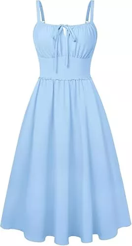 Belle Poque Freizeit Belle Poque Sommerkleider für Damen Quadratischer Ausschnitt Spaghettiträger A-Linie Midi-Sommerkleid Lässiges Strandkleid für den Urlaub
