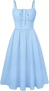 Belle Poque Freizeit Belle Poque Sommerkleider für Damen Quadratischer Ausschnitt Spaghettiträger A-Linie Midi-Sommerkleid Lässiges Strandkleid für den Urlaub