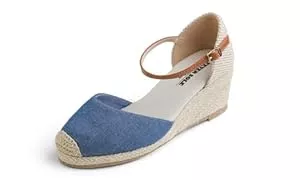 Feversole Sandalen & Slides Feversole Slingback Sandalen Damen Espadrilles Plateau Wedges Sandaletten mit Geschlossene Keilabsatz Sommerschuhe Sommer Pumps Frauen Schuhe