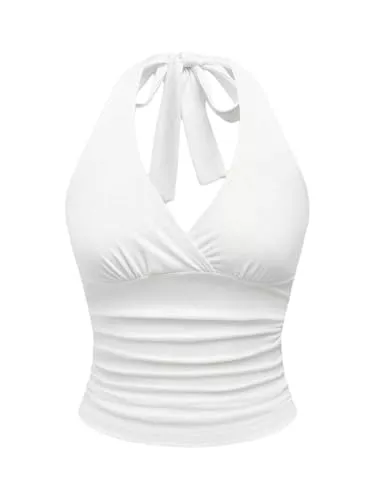 GORGLITTER Tops GORGLITTER Damen Trägertop mit Leopardmuster Y2K Top Festival Outfit Oberteil Neckholder Partytop Weiß L