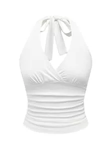 GORGLITTER Tops GORGLITTER Damen Trägertop mit Leopardmuster Y2K Top Festival Outfit Oberteil Neckholder Partytop Weiß L