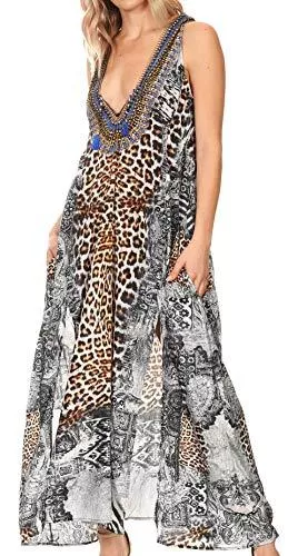 Sakkas Freizeit Sakkas Lucia Frauen Casual ärmellose V-Ausschnitt Maxi Beach Party Boho Langes Kleid