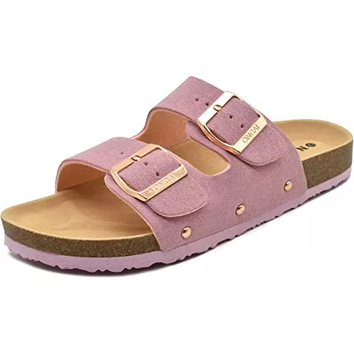 ONCAI Sandalen & Slides ONCAI Damen Pantolette Bequeme Hausschuhe mit Kork-Fußbett Suede Rosa 38 EU