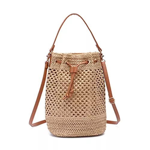 EVEOUT Taschen & Rucksäcke EVEOUT Stroh Eimertasche Umhängetasche Schultertaschen Damen Sommer grosse Kapazität Strand Henkeltaschen Gewebte Handtasche