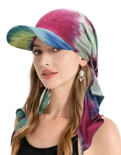 ZLYC Hüte & Mützen ZLYC Damen Sommer Chemo Kopfbedeckung mit Krempenvisier Vorgebundene Leichte Beanie(Krawattenfarbe),Einheitsgröße