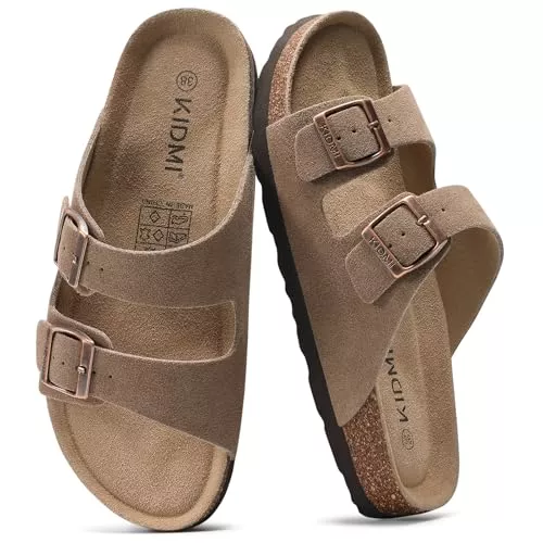 KIDMI Sandalen & Slides KIDMI Damen Sandalen mit veganem Obermaterial und Fußgewölbeunterstützung, verstellbare Sommer-Pantoletten mit Korkfußbett