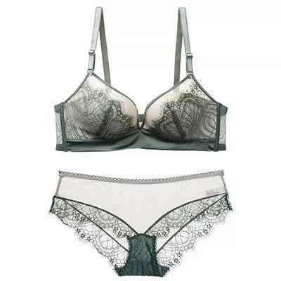 ZJY Unterwäsche & Dessous ZJY BH Panty Set 3/4 Cup Fashion Sexy Dessous Push Up Lash Mädchen BH Set Unterwäsche Floral-Stickerei-Spitze-Frauen Bra Panty Dessous Bralette (Color : Green, Größe : B)
