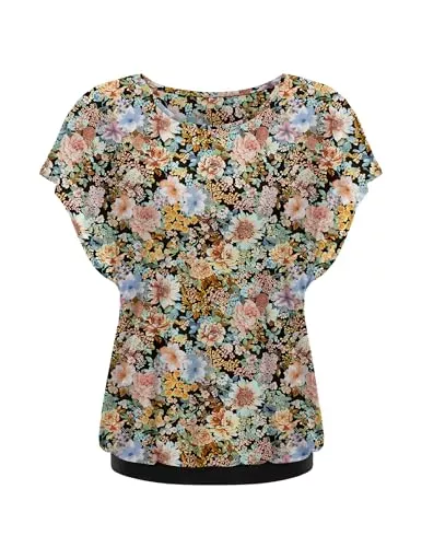 Hotouch Kurzarmblusen Hotouch Blusen Damen Sommer Netz Bluse Blumen Shirt Fledermausärmel Rundkragen Elegant Oberteile Tunika Top M