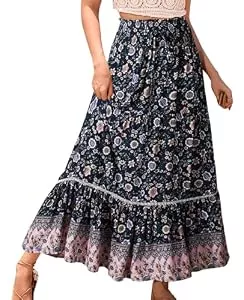 Genfien Röcke Genfien Röcke Damen Röcke Damen Maxi Skirt Faltenrock Strandrock Freizeitrock 2 in 1 Elegant A-Line Beach Skirt Elastic Waistband Einheitsgröße