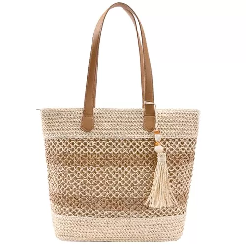 CorkAllin Taschen & Rucksäcke CorkAllin Sommer Stroh Strohtasche Korbtaschen - 2026 Damen Boho Groß Beach Geflochtene Handtasche, Vintage Leichte Faltbare Tragetasche mit Reißverschluss für Reisen Einkaufen, Urlaub, Pendeln