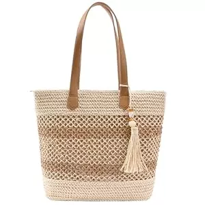 CorkAllin Taschen & Rucksäcke CorkAllin Sommer Stroh Strohtasche Korbtaschen - 2026 Damen Boho Groß Beach Geflochtene Handtasche, Vintage Leichte Faltbare Tragetasche mit Reißverschluss für Reisen Einkaufen, Urlaub, Pendeln