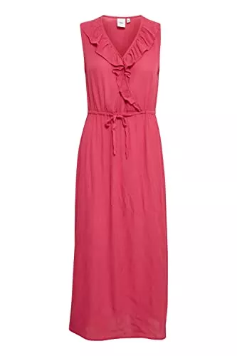ICHI Freizeit ICHI IHMARRAKECH SO DR10 Damen Freizeitkleid Kleid 100% Viskose Midikleid mit Schlitz V-Ausschnitt Ärmellos Regular-Fit