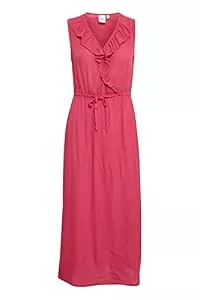 ICHI Freizeit ICHI IHMARRAKECH SO DR10 Damen Freizeitkleid Kleid 100% Viskose Midikleid mit Schlitz V-Ausschnitt Ärmellos Regular-Fit