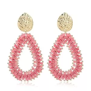 CONRAN KREMIX Schmuck Boho Perlen Tropfen Ohrringe Damen – Statement Creolen für Sommer Festival
