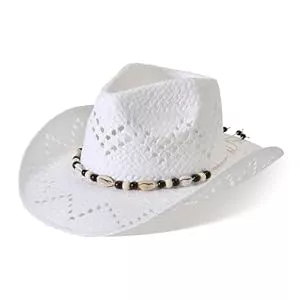 Willheoy Hüte & Mützen Willheoy Cowboyhut Strohhut Damen Herren Sonnenhut Sommer Strandhut Westernhut Panama Hut Unisex Cowboy Hut Faltbar Strohhut Krempe Sommerhut (Weiß 2#)