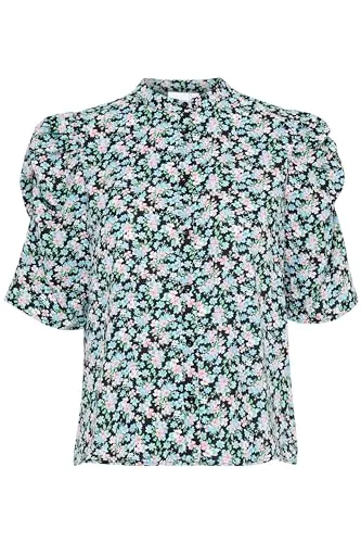 ICHI Kurzarmblusen ICHI IXNINA Damen Bluse Shirt Kurzarmbluse mit Knöpfen Puffärmel Regular fit