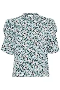 ICHI Kurzarmblusen ICHI IXNINA Damen Bluse Shirt Kurzarmbluse mit Knöpfen Puffärmel Regular fit