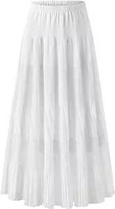 Furpazven Röcke Furpazven Maxirock Rock Lang Damen Skirt Bohemien Sommerrock Hohe Elastische Taille Plissierter Elegant A-Line Sommer Maxi Rock Röck Weiß L