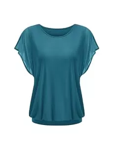 Hotouch Kurzarmblusen Hotouch Damen Bluse Sommer Kurzarm Elegant Tunika Shirt Leichte und Luftige Oberteile Türkis M