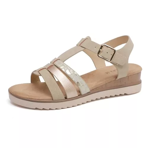 KLKLM Sandalen & Slides KLKLM Damen Sandalen Sommer-Must-Have Elegante Sandalen mit Patchwork-Oberteil Metallschloss &amp; 4cm Absatz Weiche Innensohle!