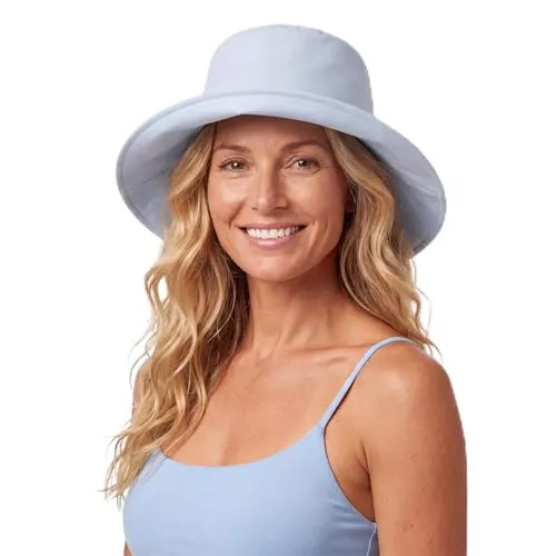 Comhats Hüte & Mützen Comhats ChicPony Sonnenhut Breite Krempe Damen Pferdeschwanz Sonnenschutz Hut Frauen Sommer Faltbar Baumwolle Leinen Gartenarbeit Hüte Trekking Hellblau M