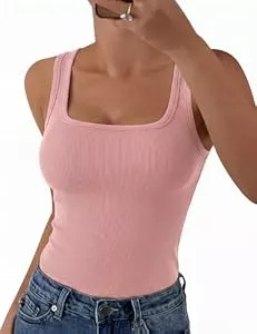 Aottori Tops Aottori Tank Top Damen Eckigem Ausschnitt Oberteile Ärmelloses Slim Fit Basic Shirt Sommer Tanktop Gerippt Stretch Tops Sexy Casual Einfarbig