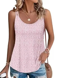 PLOKNRD Tops PLOKNRD Damen Tank Top Sommer Spaghetti Oberteile Ärmellose Rundhalsausschnitt Shirt Blusen Tops(Rosa Fleck,S)