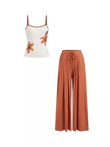 CIDER Kostüme & Blazer CIDER Zweiteiliges Set für Damen, rückenfrei, Blumenmuster, schmale Passform, Tank-Top, weite Beinhose, 2026, passende Sommer-Sets