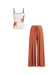 CIDER Kostüme & Blazer CIDER Zweiteiliges Set für Damen, rückenfrei, Blumenmuster, schmale Passform, Tank-Top, weite Beinhose, 2026, passende Sommer-Sets
