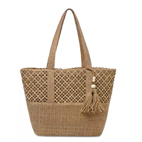 YAMEIZE Taschen & Rucksäcke YAMEIZE Stroh Strandtasche für Damen Faltbare Große Gewebte Strohtasche Tasche Schultertasche mit Reißverschluss Sommerurlaub