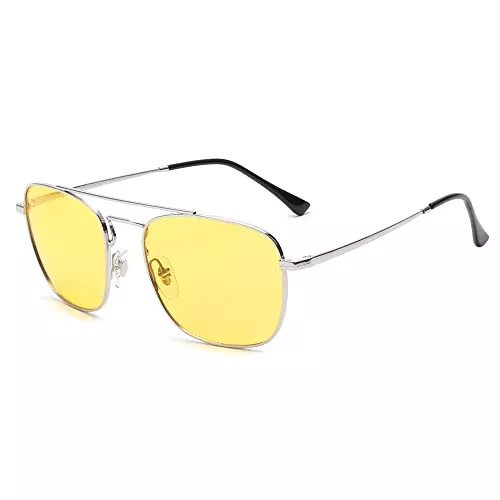 JIM HALO Sonnenbrillen & Zubehör JIM HALO Retro Quadratisch Pilot Sonnenbrille Nacht Fahren Linse Flache Metallbrille Männer Frauen Silber