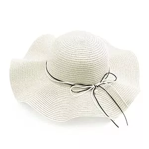 JJDreams Hüte & Mützen JJDreams Damen Boho Strohhut Faltbarer Sonnenhut Strandhut Sommerhut mit Breite Krempe Schleife für Reise Urlaub und Strand,Weiße Sommermütze