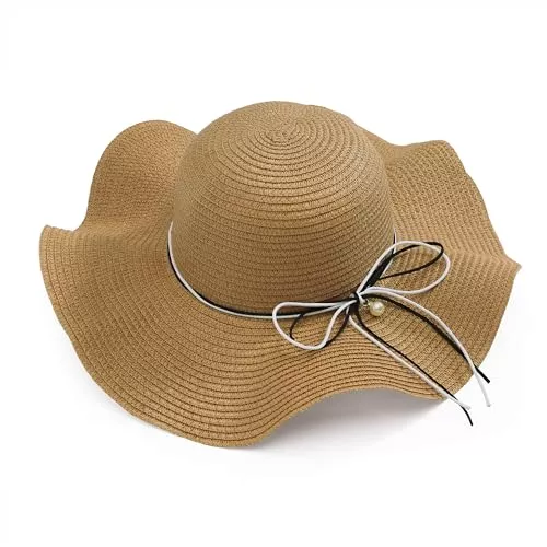 JJDreams Hüte & Mützen JJDreams Damen Boho Strohhut Faltbarer Sonnenhut Strandhut Sommerhut mit Breite Krempe Schleife für Reise Urlaub und Strand,Khaki