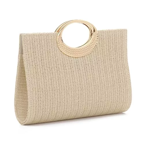 LHHMZ Taschen & Rucksäcke LHHMZ Stroh-Clutch für Damen, Sommer-Strohtasche für den Strand, gewebte Raffia Umhängetasche für Hochzeiten, Partys, Reisen und Urlaub