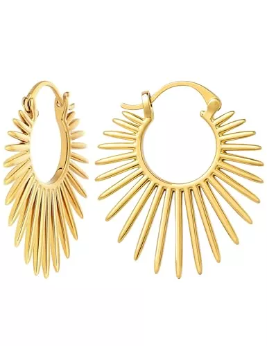 GUIZIYAO Schmuck Goldene Statement-Ohrringe, Sonnen Ohrringe, Ohrringe Gold Hängend, Statement Ohrringe Lange, Hypoallergene Goldene Ohrring Damen, Schmuck für Damen Frauen