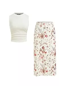 CIDER Kostüme & Blazer CIDER Zweiteiliges Set für Damen, Blumen-Midi-Röcke, gerüschte Tank-Tops, Sommer, Strand, Urlaub, Kleidung, Freizeit-Outfits