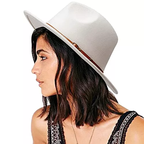 DRESHOW Hüte & Mützen DRESHOW Fedora-Hut mit breiter Krempe für Damen Gürtelschnalle Retro-Panama-Schlapphut