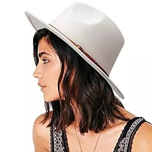 DRESHOW  DRESHOW Fedora-Hut mit breiter Krempe für Damen Gürtelschnalle Retro-Panama-Schlapphut